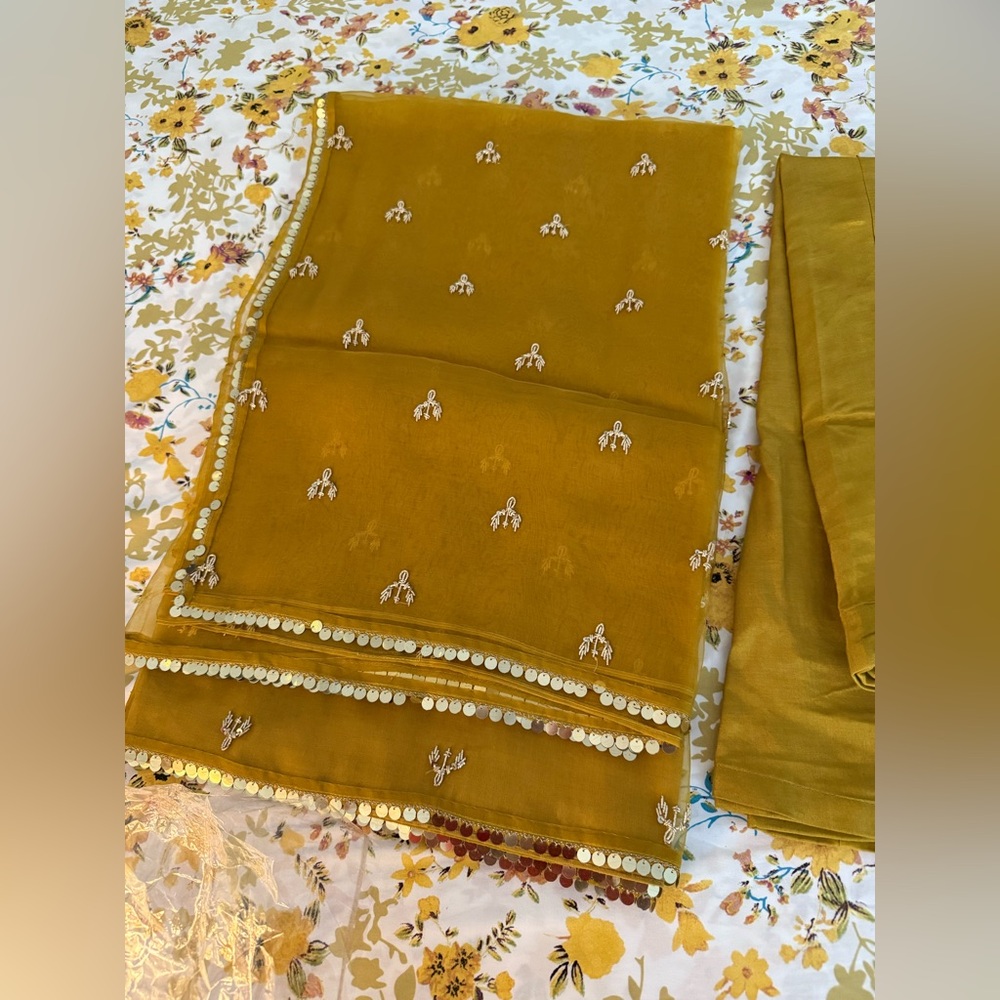 Mustard Yellow Embroidered sareewith Sequin work